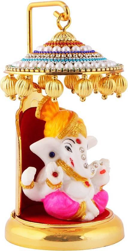 Ganesh Ji Idol Statue for Car Dashboard Showpiece - 6 cm (Polyresin, Multicolor)